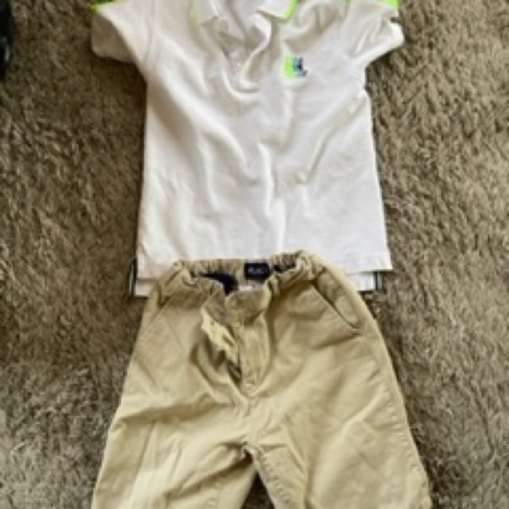 Physcho bunny shirt and khaki shorts